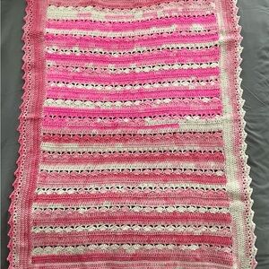 Handmade Pink and White Crochet Blanket